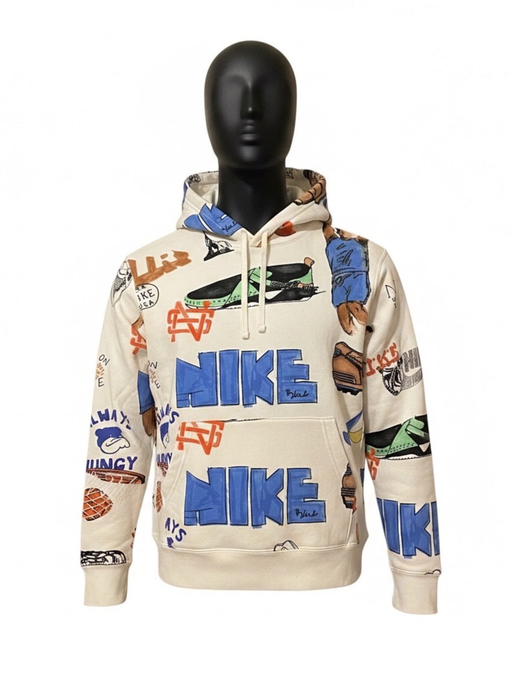 Nike Sportswear Club Sketched Graphic Fleece Hoodie Cream FV1921-133 Mens Small